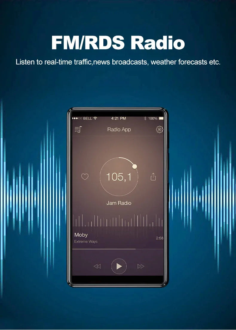 MP3 MP4 HIFI Stereo Player 3.97-inch 1080P HD Full-Screen Touch with Bluetooth and 2.4G/5G WiFi FM Radio Recording Ebook