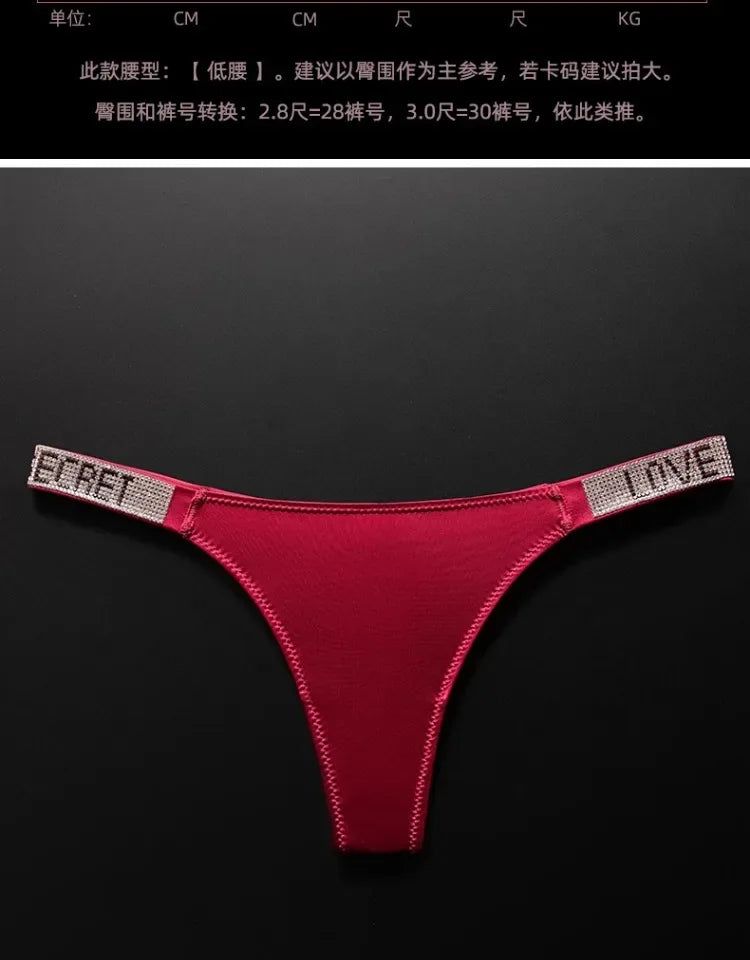 Letter Sexy Panties Women Thongs Rhinestones Diamonds G-string Sports Thong Low Waist Shorts Briefs T-back Fitness S-XL