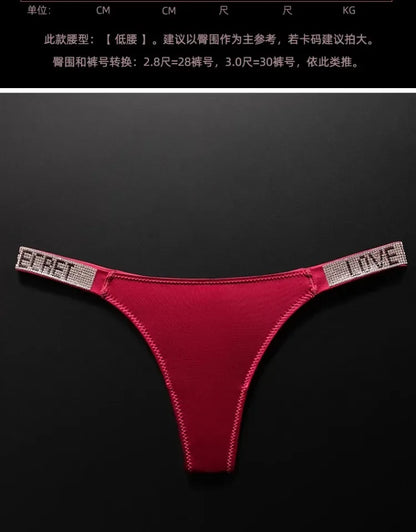 Letter Sexy Panties Women Thongs Rhinestones Diamonds G-string Sports Thong Low Waist Shorts Briefs T-back Fitness S-XL
