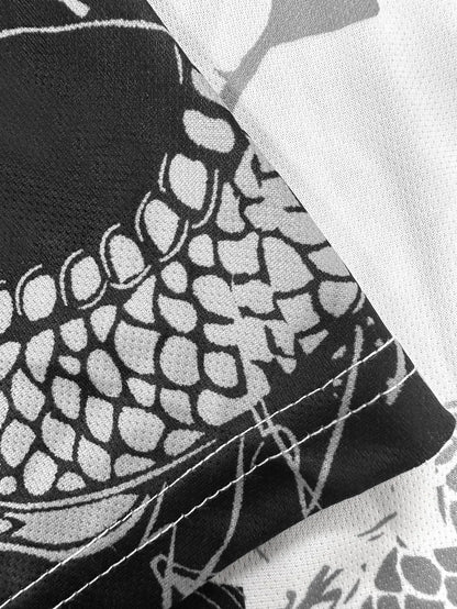 Men's Dragon-Pattern Sports T-Shirt Black And White Split Design Is Comfortable And Breathable Suitable For Training And Leisure
