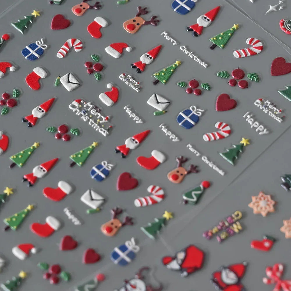 1pc Christmas Nail Art Stickers 5D Winter Holiday Themed Nail Decor Santa/Snowflakes/Christmas Trees/Gingerbread Nail Supplies *