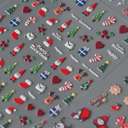 1pc Christmas Nail Art Stickers 5D Winter Holiday Themed Nail Decor Santa/Snowflakes/Christmas Trees/Gingerbread Nail Supplies *