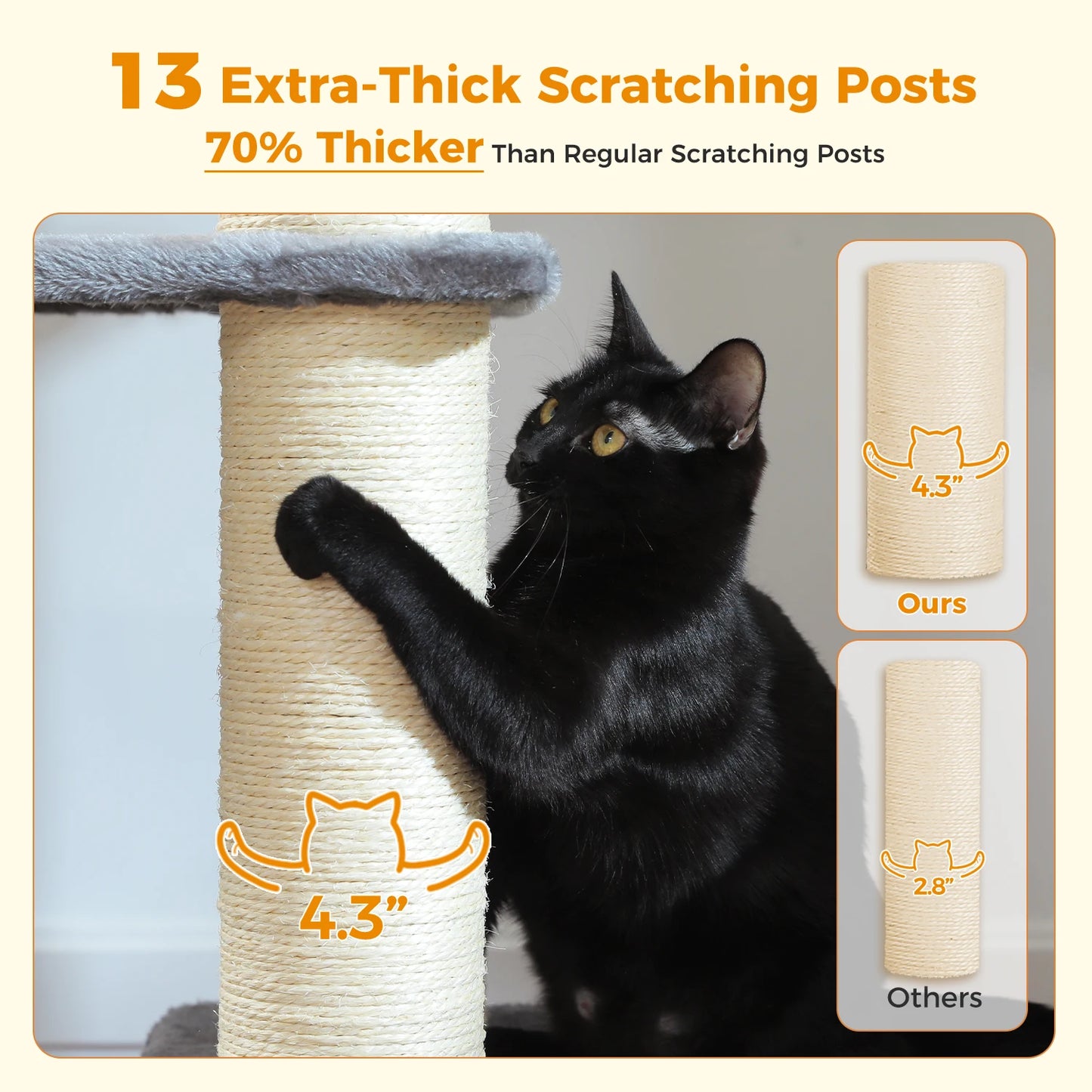 Multi-Level Cat Tree with Scratching Posts, Cozy Condo, Super Large Perch, Deep Hammocks, Tall Cat Tower for Indoor Adult Cats
