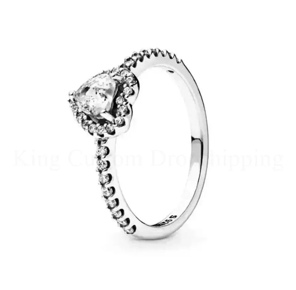 New Colored Crystal 925 Sterling Silver Ring Exquisite Women Shiny Heart Series Simple Ring Valentine's Day Gift for Lovers
