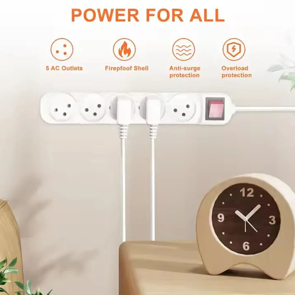 Melery Power Strip Israel Plug Outlets 3/4/5 Way AC Electric Switched Sockets 16A Wire Extension Cord Wall Mounted Home Office