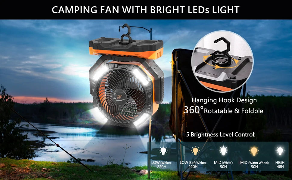 2026 Portable Wireless Fan 40000mAh Camping Fan Rechargeable Table Fan Travel Tent Fan Air Circulator Tents Outdoor Electric Fan