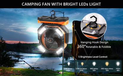 2026 Portable Wireless Fan 40000mAh Camping Fan Rechargeable Table Fan Travel Tent Fan Air Circulator Tents Outdoor Electric Fan