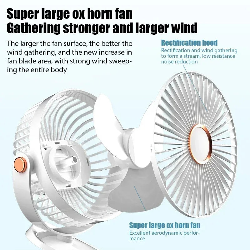 Xiaomi 2025 Clip-on Fan 8000mah  5 Speed Quiet Rechargeable Desktop Air Circulator Wireless Fan With LED Light For Office