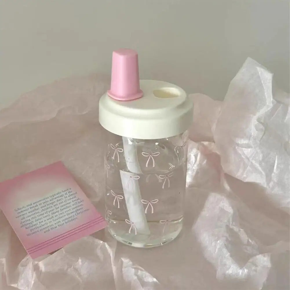 Pink Bow Tumbler Transparent Straw Water Cup Cute Portable Water Bottle For Outdoor School Drinking Water Bottles ﻿