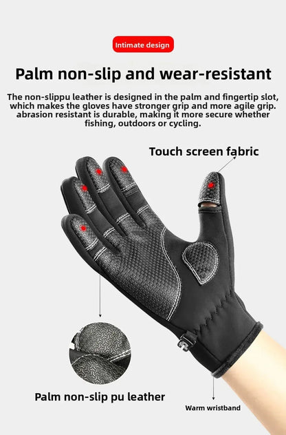 Vilico Warm Touchscreen Motorcycle Fishing Gloves Windproof Durable Anti‑Slip Waterproof Breathable for Autumn & Winter Cycling
