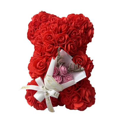Hot 25cm Foam Rose Bear Desktop Ornament Gift Valentine's Day Home Wedding Party Fake Flower Decoration Figurine Atmosphere Prop