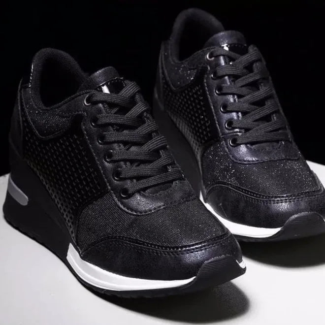 2025 Wedge Sneakers Mesh Platform Shoes Solid Color Thick Bottom Zipper Vulcanized Shoes for Women's Sneakers Zapatos De Mujer