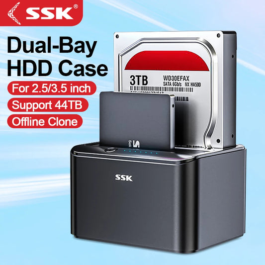 SSK Hard Drive Docking Station Dual Bay External HDD Dock for 2.5/3.5 Inch SATA HDD SSD with Offline Cloner/Duplicator Function by PDG ibma
