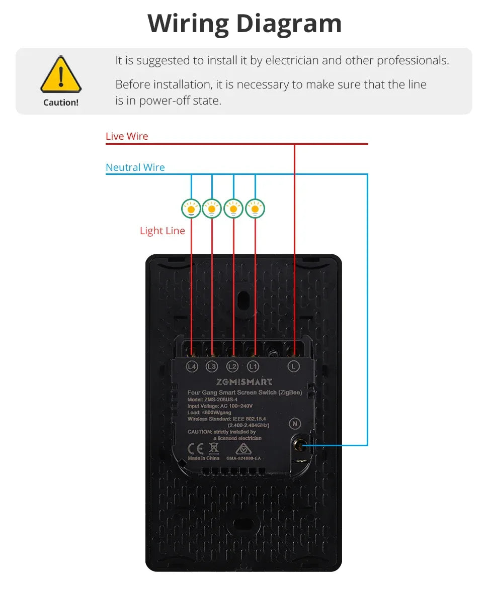 Zemismart Zigbee DIY Name Switch US Black Touch Panel Smart Display Screen Light Switch Work with Tuya Smart Life App