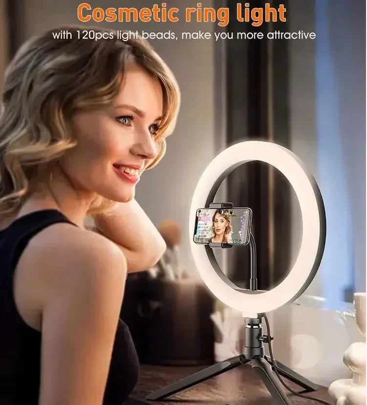 10" 26cm LED Selfie Ring Light Photography Video Light RingLight Phone Stand Tripod Fill Light Dimmable Lamp Trepied Streaming
