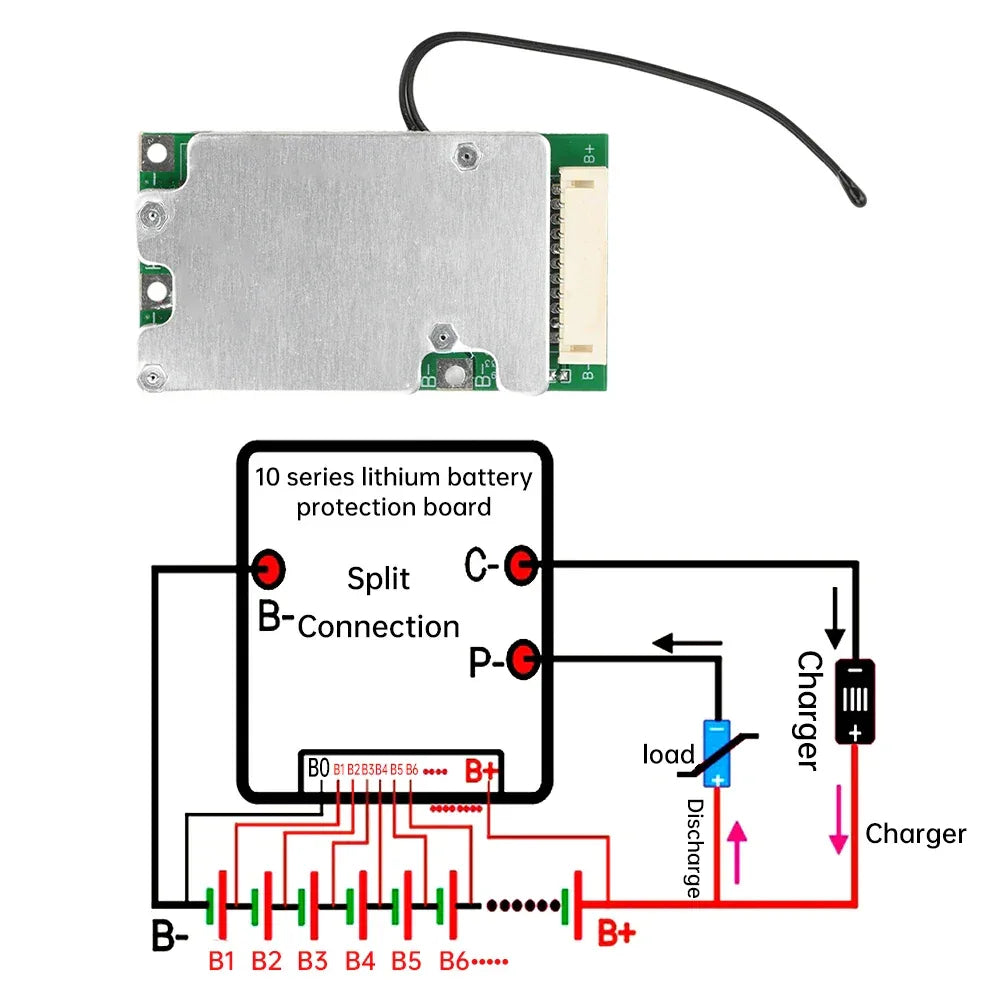 BMS 10S 36V 30A Same Port Split Port Lithium Battery Protection Board with Equalization 18650 Battery Balanced Protection Board