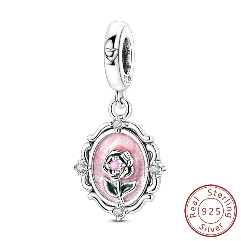 925 Silver Valentine's Day Charms Bead Sparkling Sweet Heart Rose Bear Charm Fit Original Bracelet Bangle Woman DIY Jewelry Gift