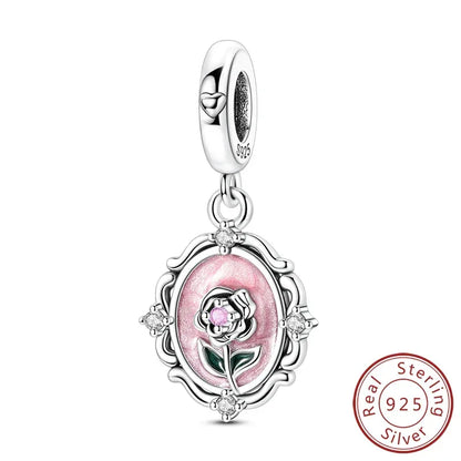 925 Silver Valentine's Day Charms Bead Sparkling Sweet Heart Rose Bear Charm Fit Original Bracelet Bangle Woman DIY Jewelry Gift