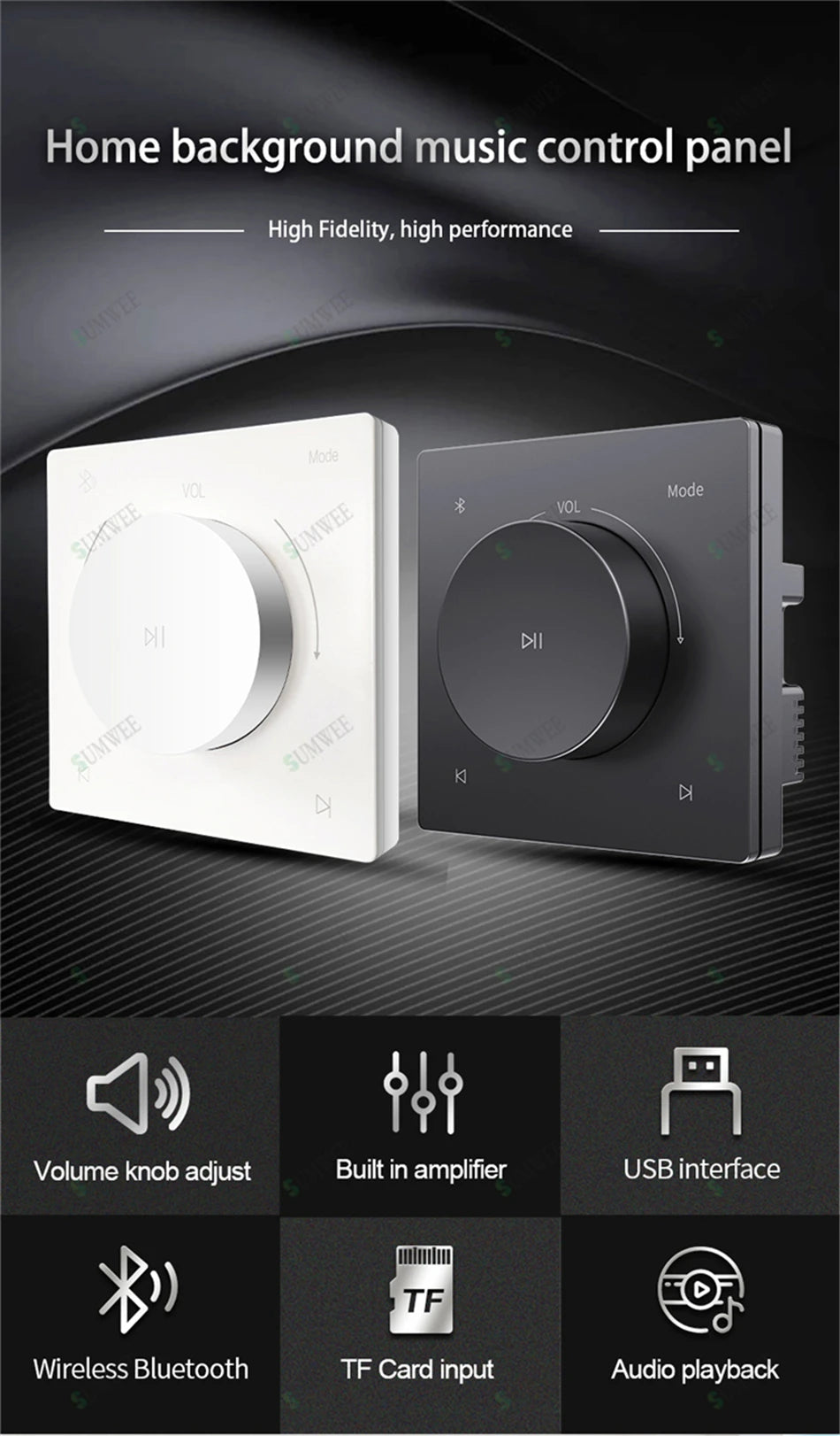 Mini Wall Amplifier Panel Bluetooth-compatible HiFi Home Theater Stereo Sound Audio TF USB Music control system ceiling speakers