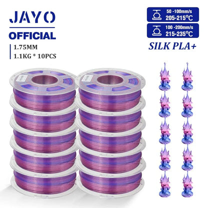 JAYO 10Rolls SILK PLA+ 3D Filament 1.75mm SILK PLA Rainbow  Filament for FDM 3D Printer SILK Dual & Triple 3D Printing Materials