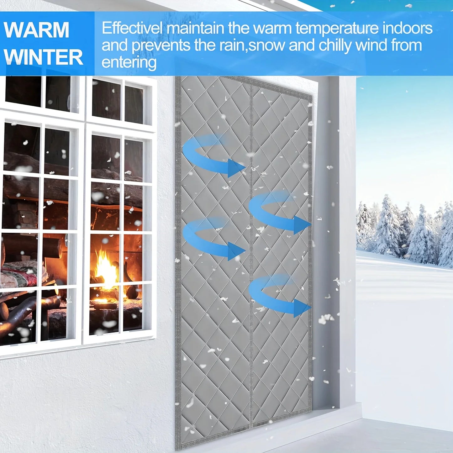 Magnetic Self Seal Thermal Curtain Heavy Duty Winter Proof Privacy Pet Friendly White Gray Quilted No Install