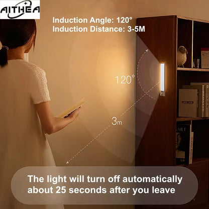 AITHEA USB Rechargeable PIR Motion Sensor LED Bar Lights Dimmable Detector Night Light Portable Induction Cabinet Lamp for Room