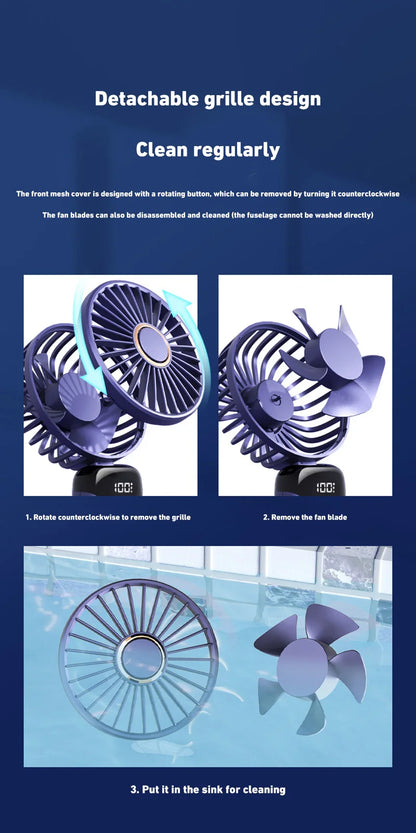 2026 New Handheld Mini Fan Foldable Neck Hanging Fans 5 Speed USB Rechargeable Fan with Phone Stand and Display Screen 1800mAh