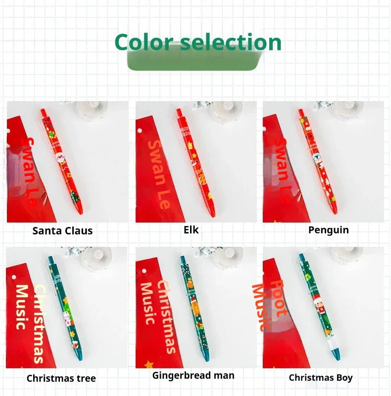 50Pcs/Lot Cute Christmas Press Gel Pens Cartoon Santa Claus Kawaii Christmas Gift Black Ink Pen Student School Office Supplies