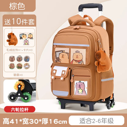 Capybara Rolling School Backpack Children School Bag with Wheels Girls Boys Trolley Schoolbag Rolling Wheeled Backpacks