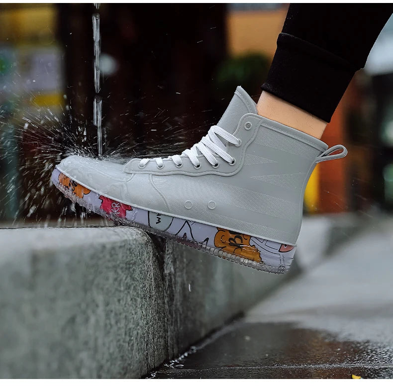 Men Rain Boots Fashion Trendy Nude Boots Anti-skid Work Chef Shoes Durable Waterproof Rubber Fishing Shoes Male Sneakers 2023New