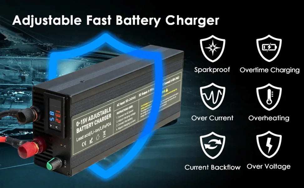 0-100V25A Lifepo4 Charger 24V48V64V72V Fast Charger Lithium Battery Charger 14.6V 100A 60A Battery Adapter Adjustable voltage