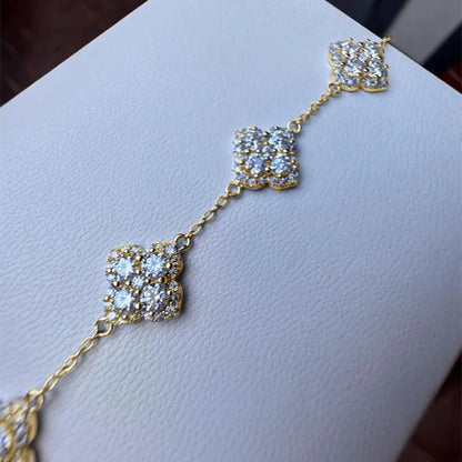 Rrjzz Four-Leaf Clover Moissanite Women Bracelet D Color VVS1 Lab Created Imitation Diamond Round Cut Jewelry GRA Certificated