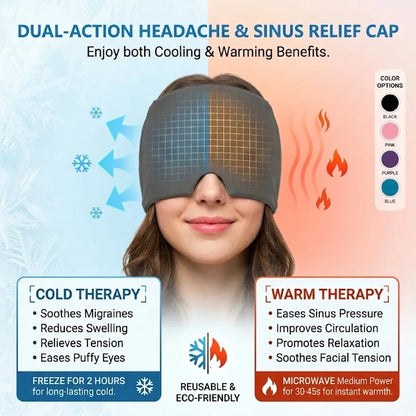 Single‑Sided Gel Ice Headache Relief Hat, Cold Compression Eye Mask, Reusable Portable Cooling Cap for Migraine Pain Home Use