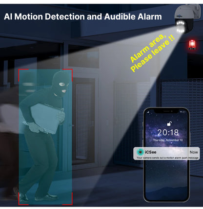Hiseeu 4K 8MP Dual Lens PTZ Wifi IP Camera 8X Zoom Outdoor HD Full Color Night Vision Human Detection Video Surveillance Cameras
