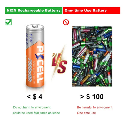8pcs/lot PKCELL AA Battery Ni-Zn 1.6V 2500mWh Nickel-Zinc AA Rechargeable Battery Batteries Baterias For Flashlight toy camera