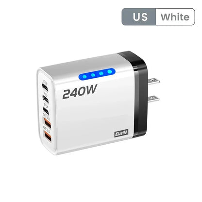 Total 240W Power GaN Charger 5 in 1 Fast Charging Charger PD Adapter For iPhone Samsung Xiaomi Huawei Laptop Tablet 2USB 3C