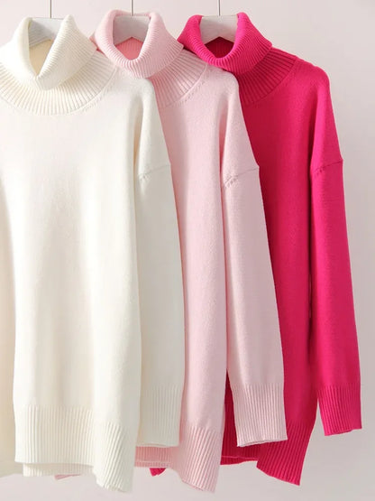 Winter Pink Turtleneck Sweaters Women Oversized Autumn Warm Women's Jumper Loose Basic White Turtleneck For Women Pullovers