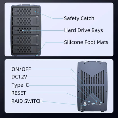 Acasis Hard Drive Docking Station 5 bay SATA HDD Docking Station Aluminum HDD Case Support 8 Raid Mode for 2.5/3.5 inch HDD/SSD
