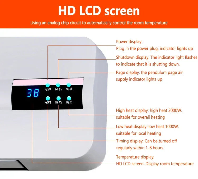 DMWD Wall-mounted remote control heater air warmer home room energy saving heating fan bathroom heating air radiator convector