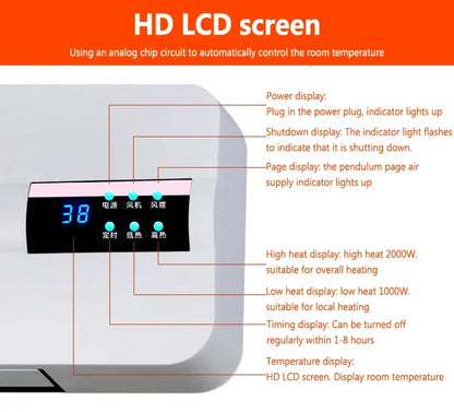 DMWD Wall-mounted remote control heater air warmer home room energy saving heating fan bathroom heating air radiator convector
