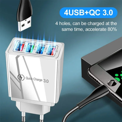 Fast 4 USB Charger Quick Charge 3.1A QC 3.0 For Xiaomi iPhone 14 13 Samsung Tablet Mobile EU Plug Fast Charging Charger Adapter