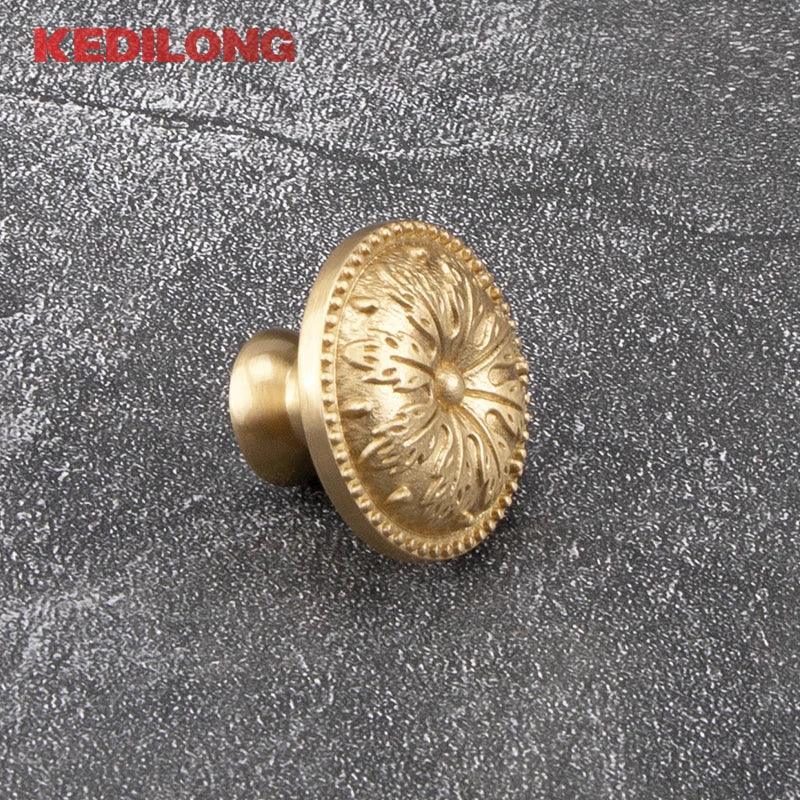 KEDLO Brass handle single hole solid cabinet door light gold European style drawer kitchen shoe cabinet wardrobe brass knob