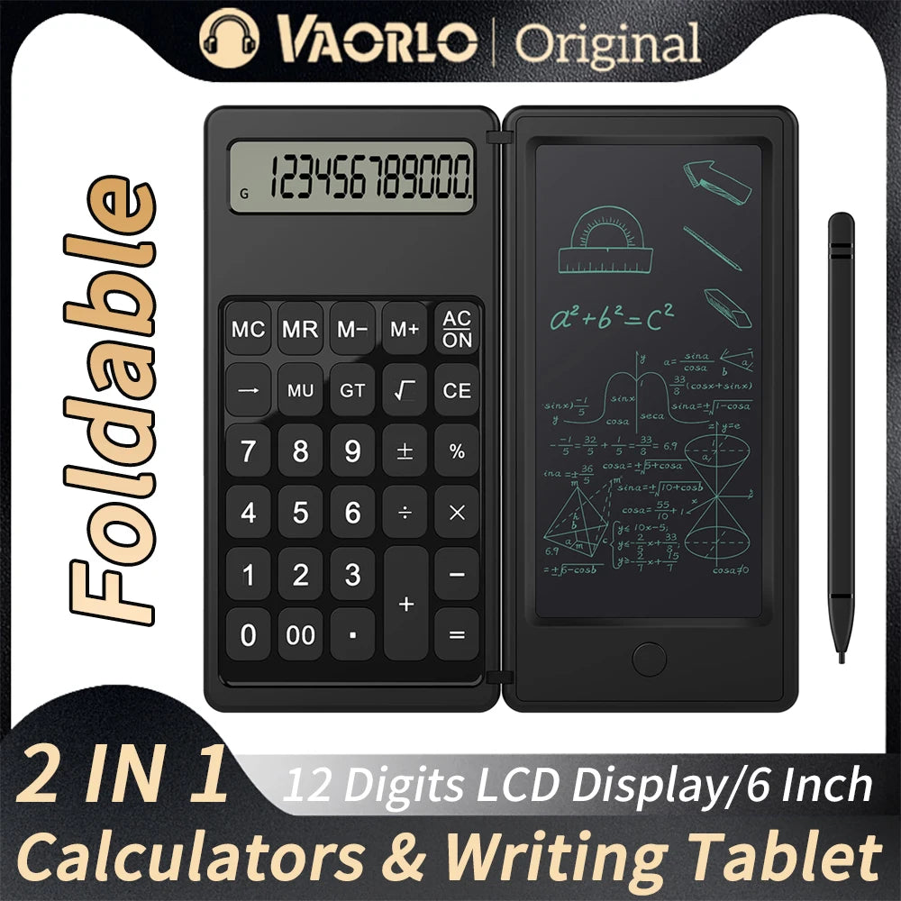 VAORLO 2-In-1 Smart Calculator & 6 Inch Writing Tablet Foldable 12 Digit LCD Display For Office Student Teachers Accountant