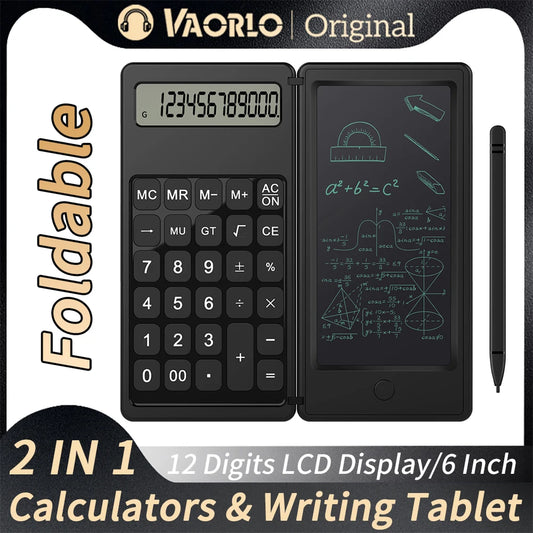 VAORLO 2-In-1 Smart Calculator & 6 Inch Writing Tablet Foldable 12 Digit LCD Display For Office Student Teachers Accountant