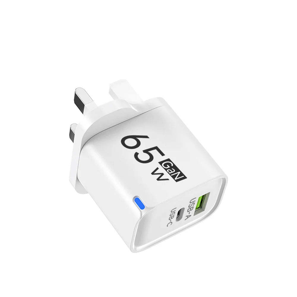 GaN 65W USB C Charger 3 Ports Quick Charge 3.0 QC3.0 Fast Charger Travel Wall Adapter for iPhone Samsung Xiaomi Huawei EU UK US