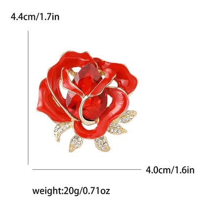 Valentine's Day Enamel Rose Brooches for Women Rhinestone Plant Flower Pins Banquet Party Backpack Gifts Jewelry Accessories