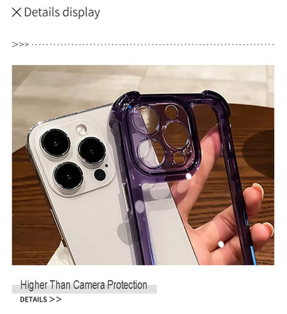 Luxury Shockproof Clear Phone Case For iPhone 15 14 13 12 11 Pro Max XR X XS Max Silicone Bumper Transparent Hard Back Cover