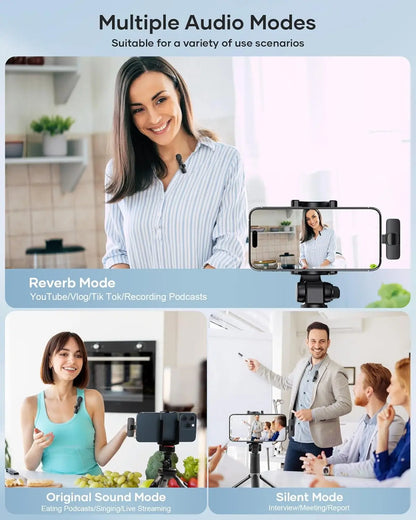 2 Pack Wireless Lavalier Microphone for iPhone iPad and Android Phone, Lapel Mic Plug and Play Wireless Mic Noise Reduction Mini