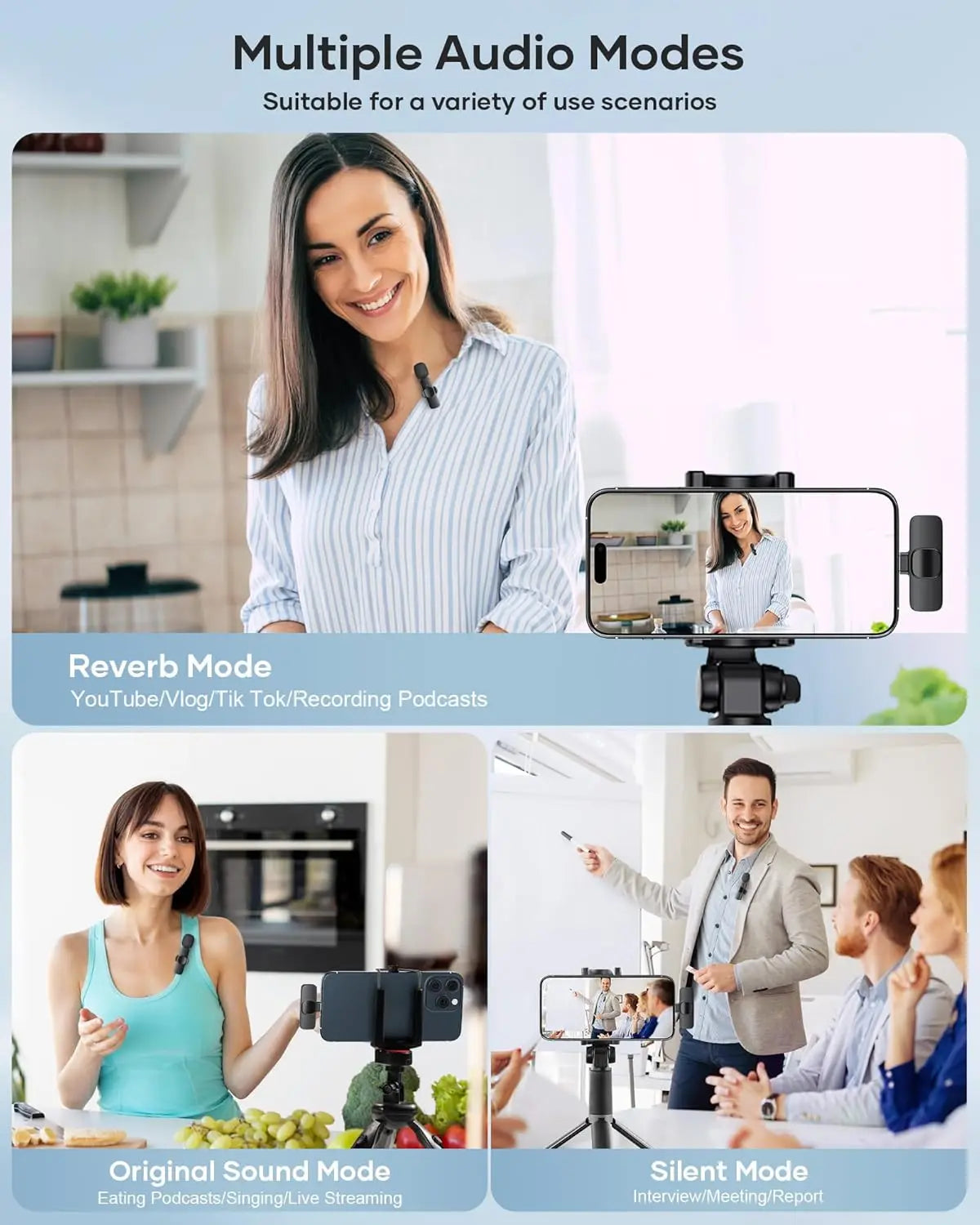 2 Pack Wireless Lavalier Microphone for iPhone iPad and Android Phone, Lapel Mic Plug and Play Wireless Mic Noise Reduction Mini