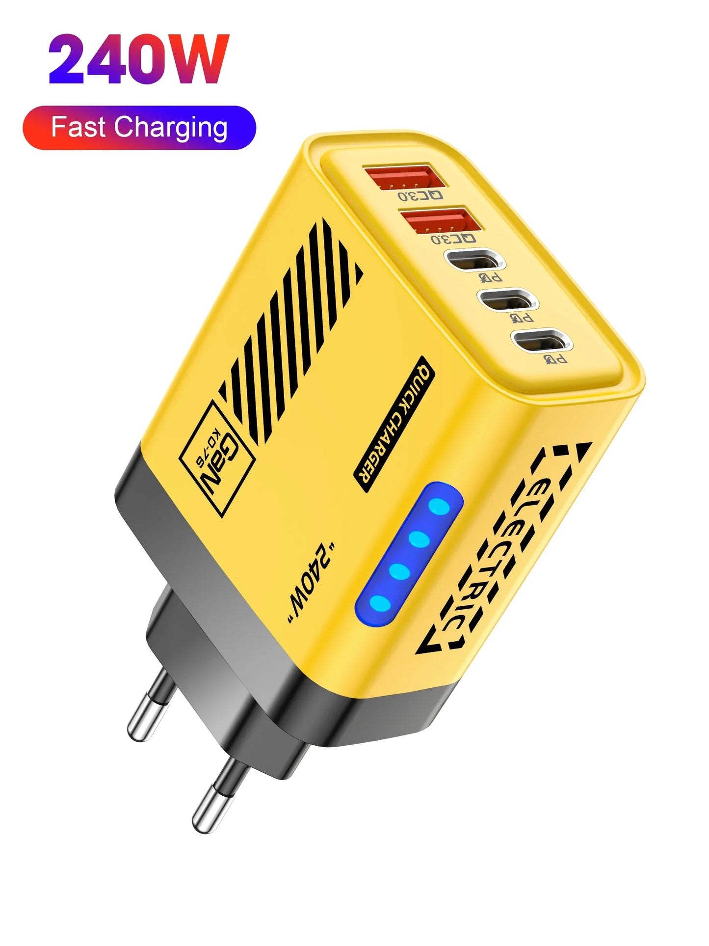 5 Port GaN USB C Charger 240W PD Fast Charging Adapter For iPhone 17 16 15 Pro Samsung Xiaomi Huawei Laptop Desktop PD Charger